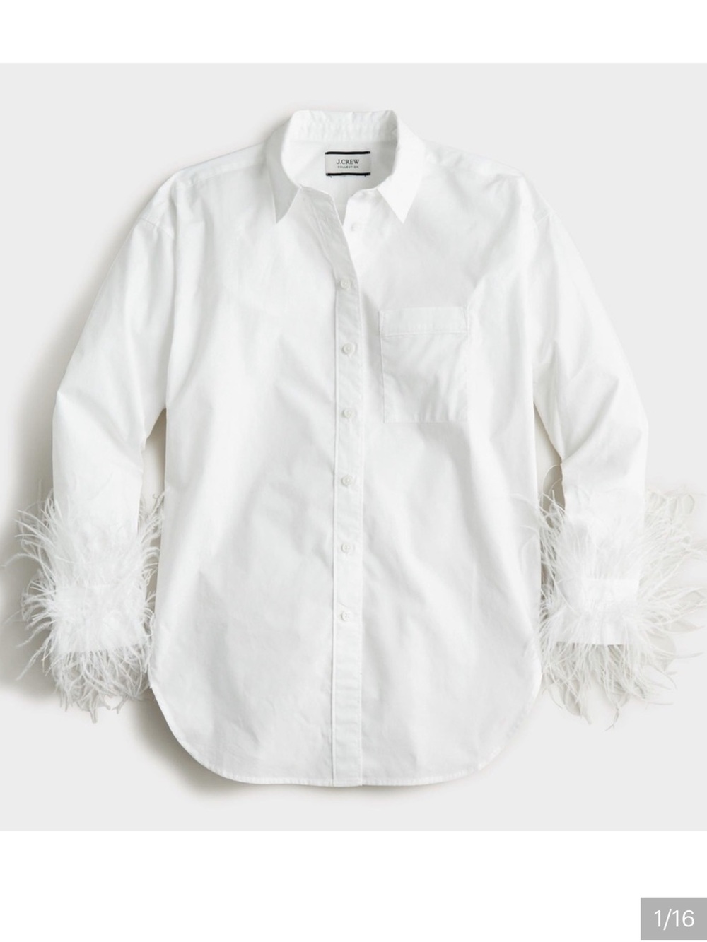 J. Crew White Feather-Cuff Button Front Shirt poplin New with tags size 14